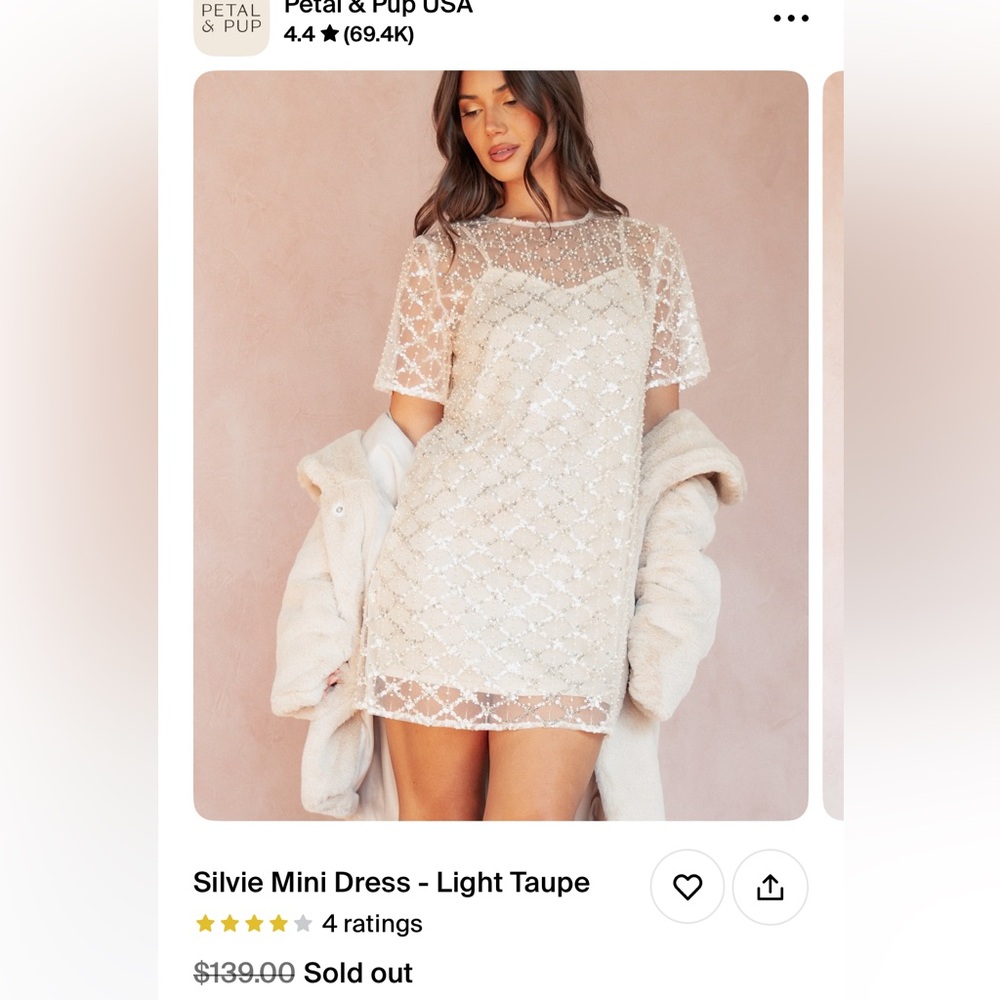 PETAL & PUP Silvie mini dress- light taupe